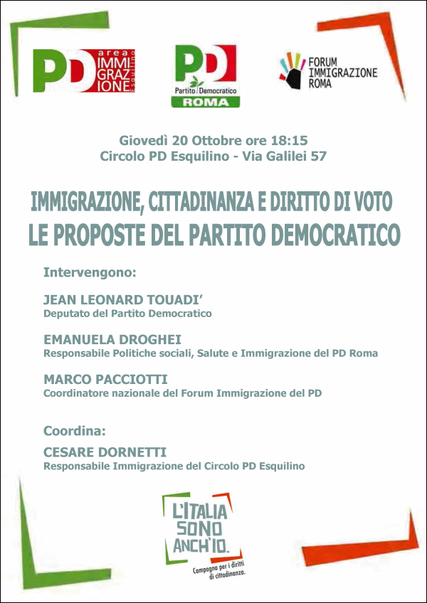 Giovedì 20 - Immigrazione, cittadinanza e voto: le proposte del PD.